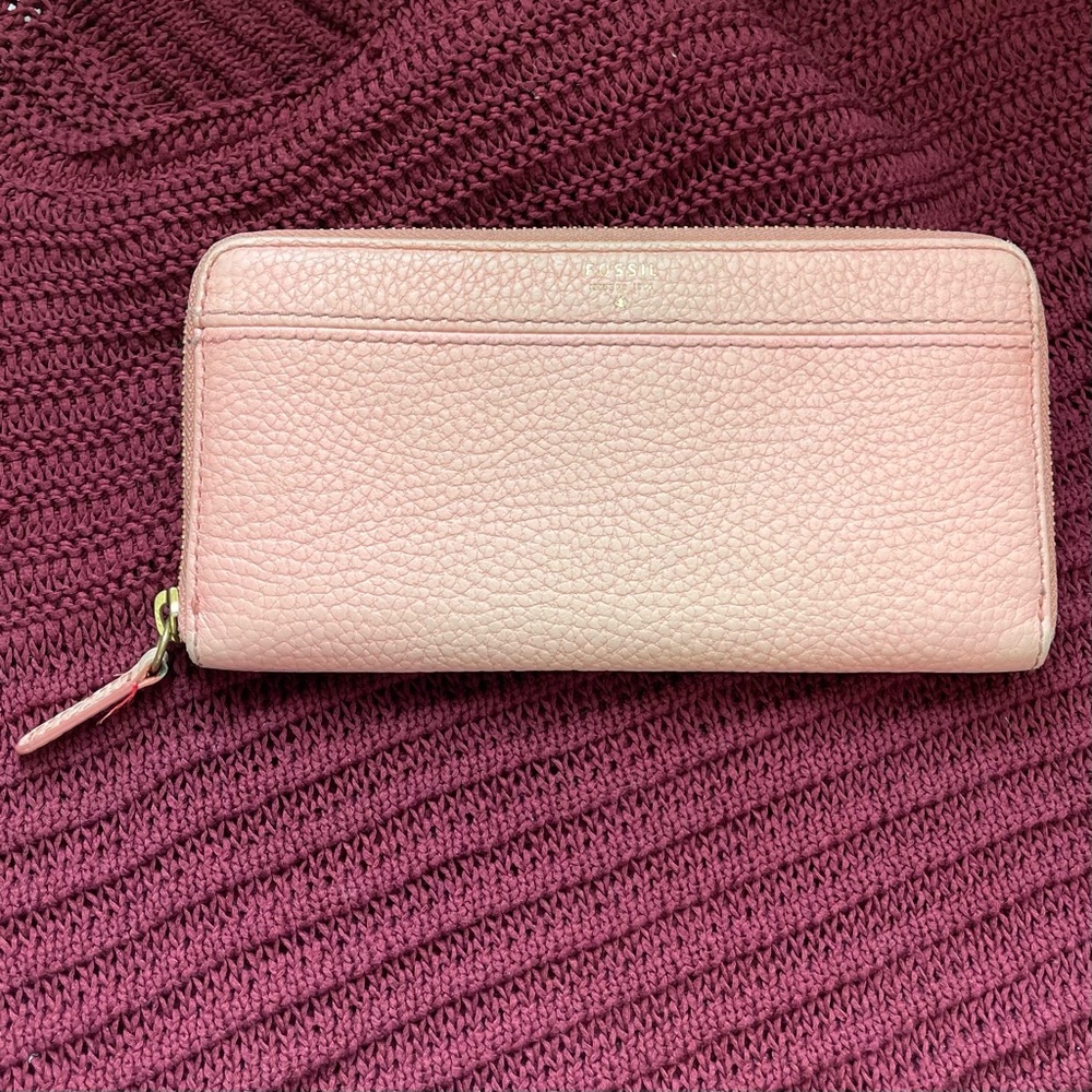 Fossil Light Pink Zip-Around Leather Wallet